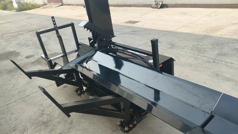 35T Skid Steer Firewood Processor Attachment With 17.7 Inch Log Capacity And 25 Inch Chainsaw, 4 And 6 Way Wedge, Heavy Duty Hydraulic System, Built For Quick Wood Splitting And Fast Yard Work, Ships From CA Or NJ Warehouses black steel attachment