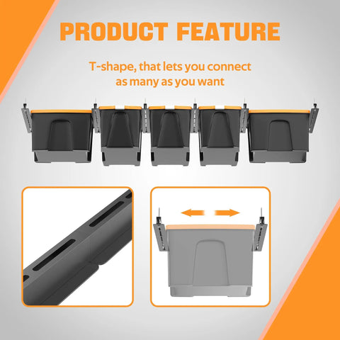 Heavy Duty Overhead Garage Storage Rack System, 26 Inch Adjustable Ceiling Bin Organizer, Rust Resistant Steel, side view showing T-shape connection.