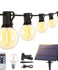 Outdoor Solar String Lights 25 Ft With Remote Waterproof Dimmable 3 Modes Patio Lighting 11 G40 Shatterproof Bulbs For Backyard Black Great For Garden Parties And Cozy Backyard Vibes with remote, solar panel, and accessories