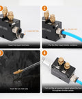 Coolant Mister For Milling Machines With Magnetic Base showing air and oil connection setup steps.