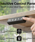 Hand adjusting control panel of L Shaped Standing Desk With Electric Height Adjustment For Corner Setup Reversible Left Or Right