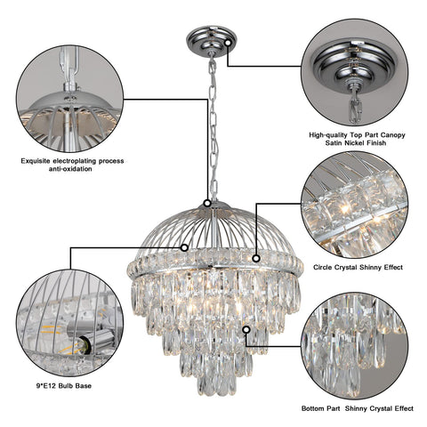 Nine Light Crystal Chandelier With K9 Crystals, Chrome Finish, Modern Luxe Vibe for Dining Room or Living Room, detail view