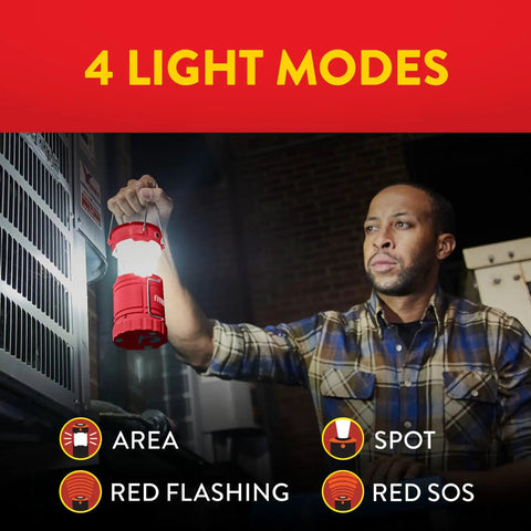 Person holding Three Pack LED Camping Lanterns Collapsible Lights For Tents And Outdoors, Beast Mode Brightness 360 Pro with 4 modes
