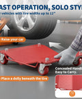 Heavy Duty Wheel Dolly Set Of 4 With 7000 Lbs Capacity Red Steel Dollies For Cars And Trucks Beefy Reinforced Base Smooth Roll Durable Shop Grade Gear For Easy Tire Changes, red dolly under tire