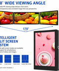 Top Shelf 27 Inch 2000 Nits Outdoor Wall Mount Digital Signage Led Display Crisp Hd Panel With Killer Clarity That Crushes Blazing Sunlight Designed For Local Stores Built Rigged Tough showing split screen options.