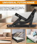 Adjustable Futon Hinges With Spring Mechanism Replacement, black metal hinge shown on wooden surface, suitable for metal futons.