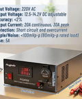 30A 13.8V Bench Power Supply For Ham Radio Rigs And CBs with display, ports, and measurements visible.