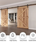 16 Ft Double Sliding Barn Door Hardware Track Kit With Straight Pulleys Heavy Duty Steel Black Powder Coated Finish