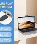 Ultra Crisp 1080P HD Webcam For Pc connected to a laptop, showcasing seamless plug and play functionality for video use.