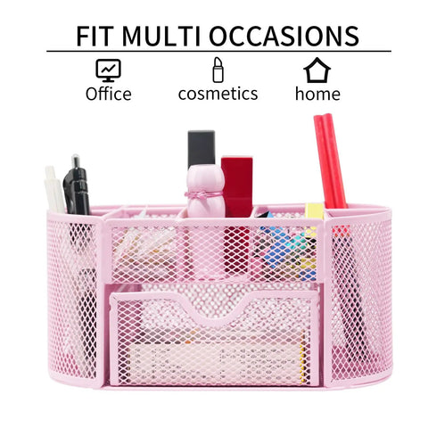 Cherry Blossom Pink Desk Organizer With Pencil Holder And Drawer, 8 Compartments For Home Office And School, Compact Storage