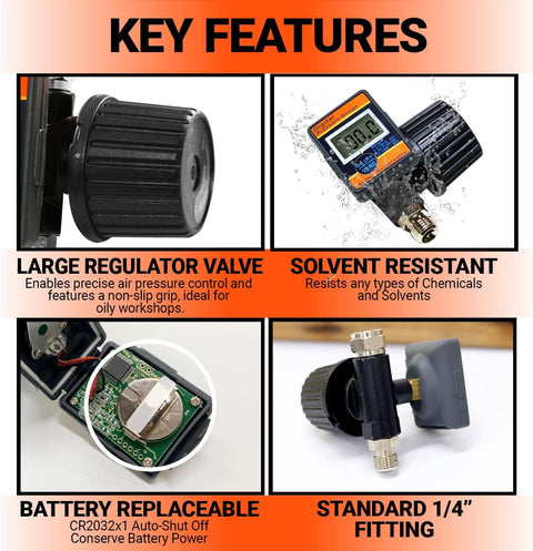 Pro Grade Digital Air Pressure Regulator With One Quarter Inch NPT Diaphragm Airflow Valve Up To 160 PSI Digital Gauge Key Features