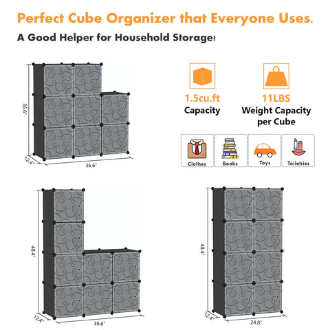 Diagram of Cube Storage Organizer With Doors Eight Cube Shelves Closet Cabinet No Fuss Setup DIY Plastic Modular Bookshelf for space-saving storage.
