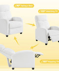 Boucle Laidback Cozy Recliner Sofa With Push Back Design Adjustable Modern Single Recliner Chair showing three position modes.