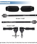 Six Piece Front Inner Outer Tie Rod End Kit For Chrysler 300 Dodge Challenger And Charger Drag Link Direct Fit OE ES800986 EV800963 Replacement showing boots and ends, 34.3cm length