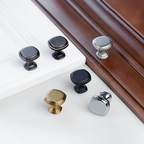 Vintage Square Brushed Bronze Cabinet Knobs Set Of 10 For Cabinets And Drawers Oil Rubbed Hardware Displayed on Wooden Surface
