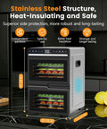 Top Shelf Workhorse Food Dehydrator Featuring 12 Sturdy Steel Trays And Precise Heat Controls Plus Marathon Timer on sleek black countertop.
