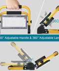 Built Tough LED Construction Spotlight And Work Light With 8000 Lumen Brightness 13500mAh Battery Solar Or USB Recharge 70 LED Panels