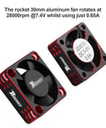 Heavy Duty 30mm RC Motor Cooling Fan With Heatsink, 28,000 RPM ESC Cooler, black red fan side view