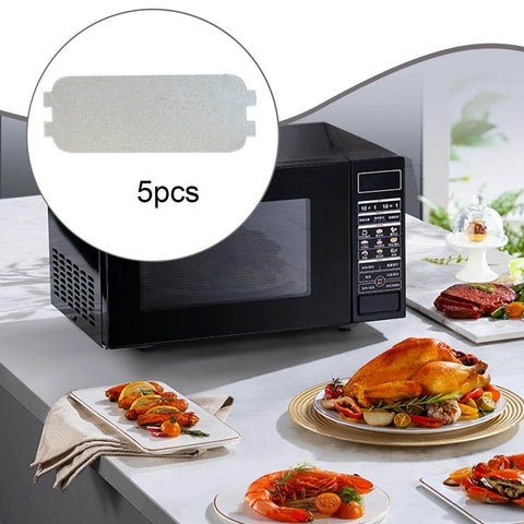 5x Microwave Waveguide Covers And Mica Plate Sheets For Easy DIY Repair shown on kitchen countertop with black microwave