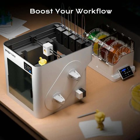 4 Spools Filament Dryer Box With Independent Chambers And Auto Humidity Hold For Nylon ABS TPU PETG PLA Filaments on desk.