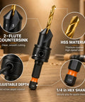 Pro Level Adjustable Titanium Hss Steel Countersink Drill Bit Set 11 Piece showing 2-flute design and adjustable depth feature.