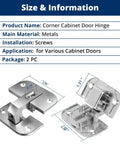 Two Pack Adjustable Concealed Pie Cut Cabinet Hinge 34390710 Heavy Duty Silent Self Closing Hardware with sizes 2.58" x 1.31" and 2" x 0.73".