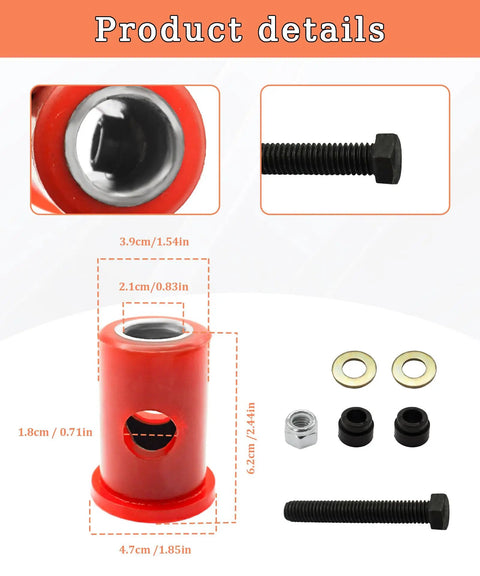Shifter Isolator Bushing Kit For Heavy Duty Truck Transmissions with red bushing, bolt, nuts, and washers shown