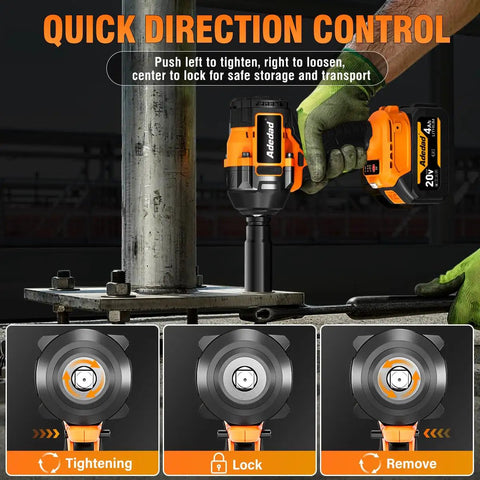 Beefy Half Inch Brushless Impact Wrench with 3000 RPM three speed modes tightening a bolt, showing quick direction control feature.