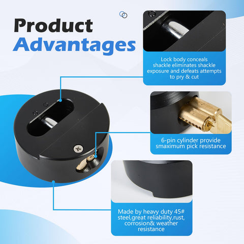 Image of Three Pack Puck Locks for Trailers Keyed Alike 2-7/8 Inch Hidden Shackle Padlocks features and benefits.