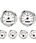 Pro Series 6 Gauge Set With 110mm Speedometer Tachometer And 52mm Fuel Level Water Temperature Oil Pressure And Volt Gauges, White Dial