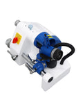 Pro Shop Bench Tool Sharpener And Precision Grinder Adapter mounted on a workbench, showcasing its blue motor and controls.