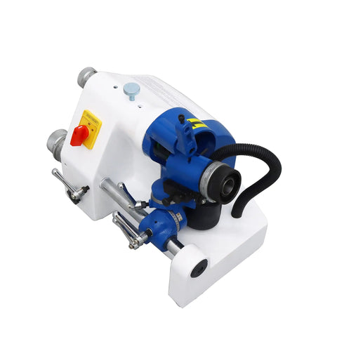 Pro Shop Bench Tool Sharpener And Precision Grinder Adapter mounted on a workbench, showcasing its blue motor and controls.