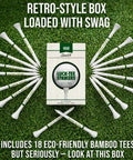 Flip Top Golf Tee Holder With Vintage Pocket Case And 18 Bamboo Tees Retro Style Golf Accessory on grass background