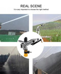 360 Degree Auto Rotating Irrigation Sprayer For Lawn And Garden, 1 Inch FNPT, long-range coverage in action on various landscapes.