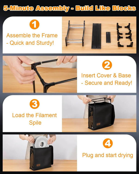 Assembly steps for Active Print While Drying Filament Feeder And Dryer For 3D Printers, 25W Silent Warmer, Spool Holder.
