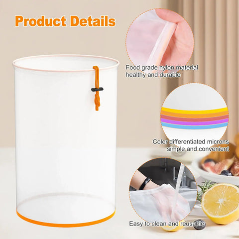 5 Gallon All Mesh Strainer Bags 8 Pack Kit With Multi Size Filters And Premium Pressing Screen shown with color coding details