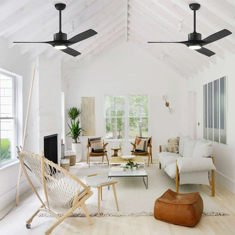 52 Inch Black Outdoor Ceiling Fan With Light And Remote For Patio in modern living room