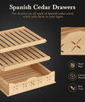 Spanish cedar wood drawers for 65L Electric Cigar Humidor With Big 500 Count Capacity, enhancing flavor and moisture control.