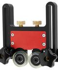 Table Saw Push Block With Bearing Stock Roller Aluminum Alloy Wheel System And Polyurethane Wheels in red and black
