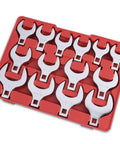 14 Piece Jumbo Crowfoot Wrench Set For 1/2 Inch Drive Chrome Vanadium Steel With Storage Tray SAE Sizes From 1-1/16 To 2 Inches Rust Resistant