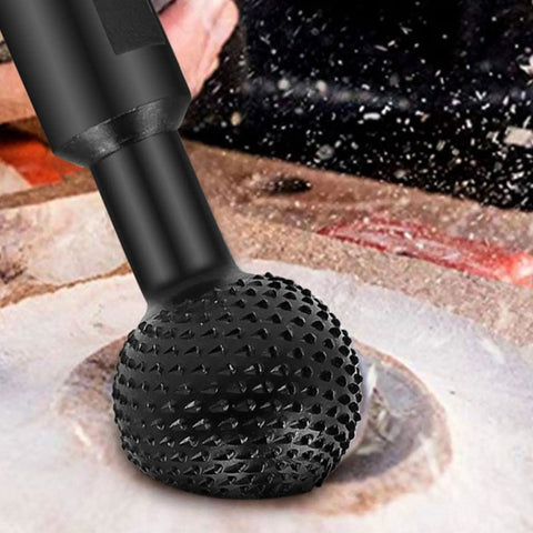 Top Tier Sphere Rotary Burr Angle Grinder Attachment 10mm Plus 14mm Ball Gouge Wood Carving Tool on wood