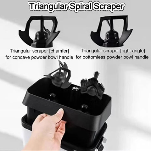 Electric Portafilter Cleaner And Knock Box With Built In Brush For Baristas Butter Smooth Grounds Disposal No Sweat Setup Game Changing Daily Espresso Cleanup Reliable Cafe Style Performance triangular spiral scrapers in black for various bowl handles.