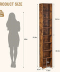 Dimensions of Tall 71 Inch Rustic Wood Bookshelf With 6 Adjustable Shelves And Elevated Dust And Moisture Proof Base, side view, brown.