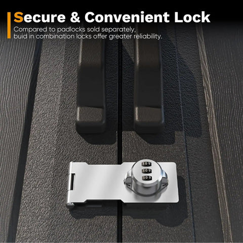Secure lock on 8x10 Ft Plastic Storage Shed With Floor, Durable Resin Outdoor Tool Shed With Window And Lockable Door