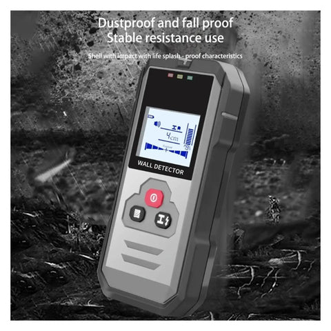 Heavy Duty Wall Scanner With Instant Depth Reading Detects Nails Wires And Wooden Studs Flawlessly Auto Calibration facing forward on a textured surface.