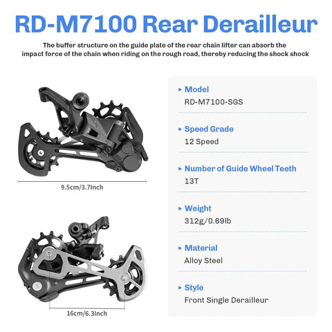 Trail Ready 12 Speed Mountain Rear Derailleur M7100 SGS With 13T Pulley Kit Cushion Pads Direct Mount quick shifts