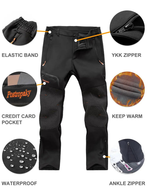 Waterproof Softshell Snow Pants For Men With Insulated Fleece Lining, Ready For Any Slopes, Hiking Ski Snowboard Gear, 36W X 30L