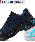 Men's Steel Toe Work Sneakers Lightweight Puncture Resistant Safety Shoes Breathable Slip Resistant All Day Comfort For Job Site Navy Blue Size 10 Durable with cushioning feature.