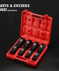 Eight Piece Deep Impact Socket Set With Three Quarter Inch Drive SAE From One Inch To One And A Half Inch Six Point Heavy Duty Chrome Molybdenum Steel With Black Oxide Finish Built For Tough Auto And Machinery Bolt Jobs in red case