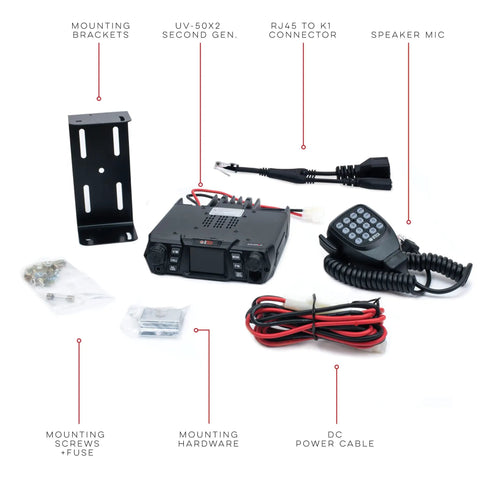 UV50X2 Second Gen Beefy 50 Watt Dual Band Base Mobile Radio For VHF UHF Amateur Ham With RJ45 Microphone Port and K1 Audio Adapter broad accessory jack